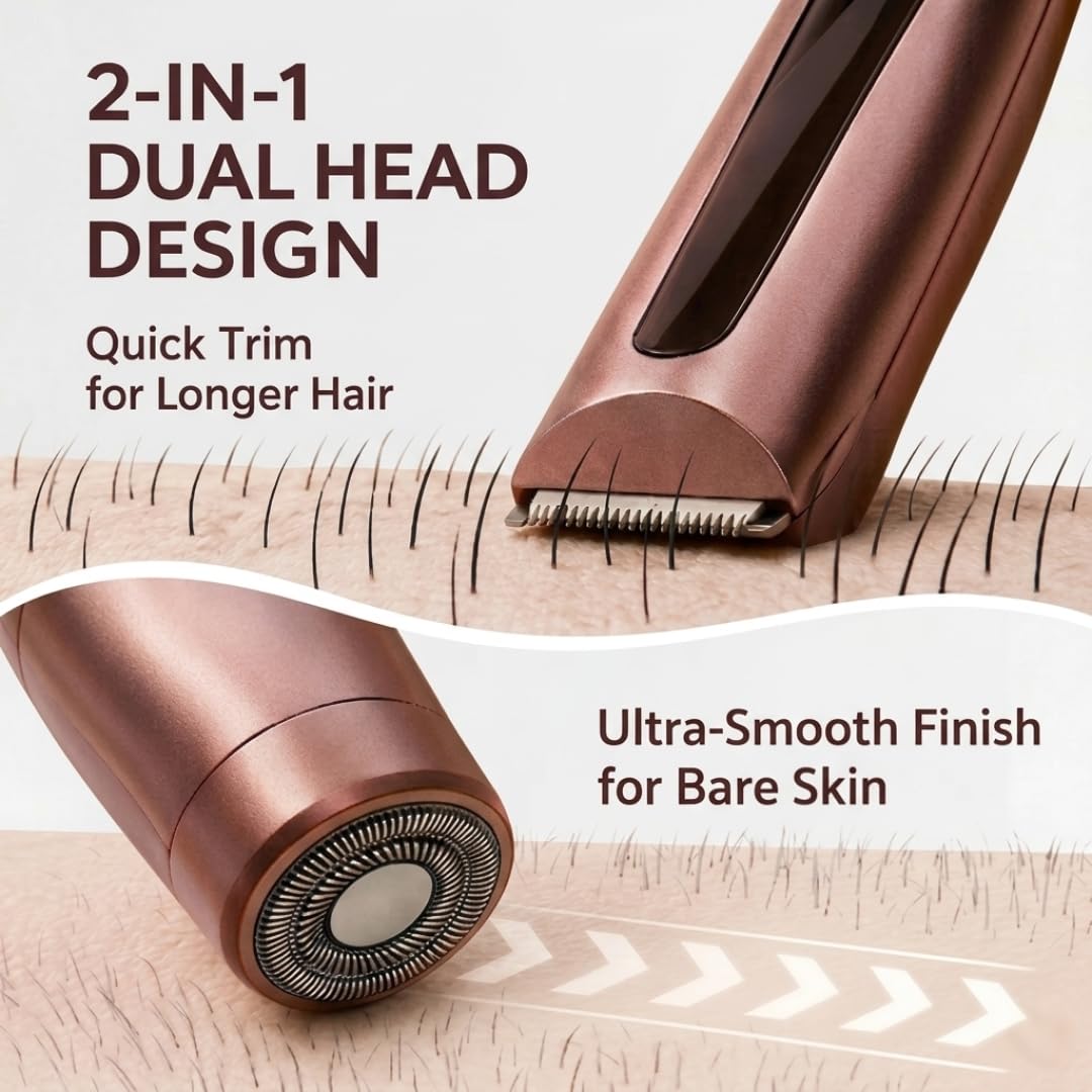 IUIBEAUTY 2-in-1 Painless Precision Bikini Trimmer & Shaver for Women, Waterproof Electric Razor with Dual Heads, LED Display, USB Rechargeable