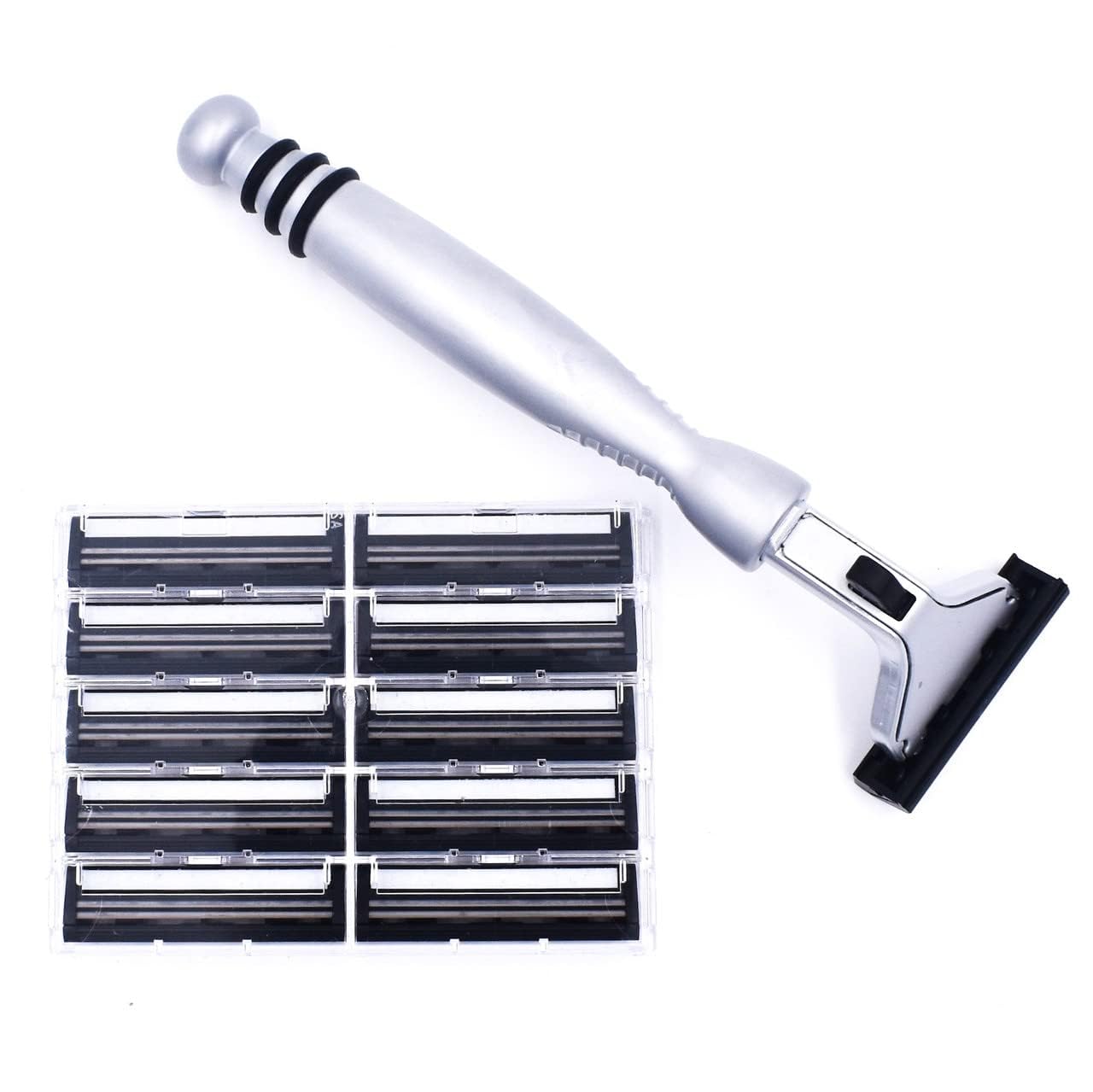 Taconic All-Metal Chrome Razor - Ergonomic Twin Blade Handle with 10 Pivot Plus Personna Blades | Durable Design