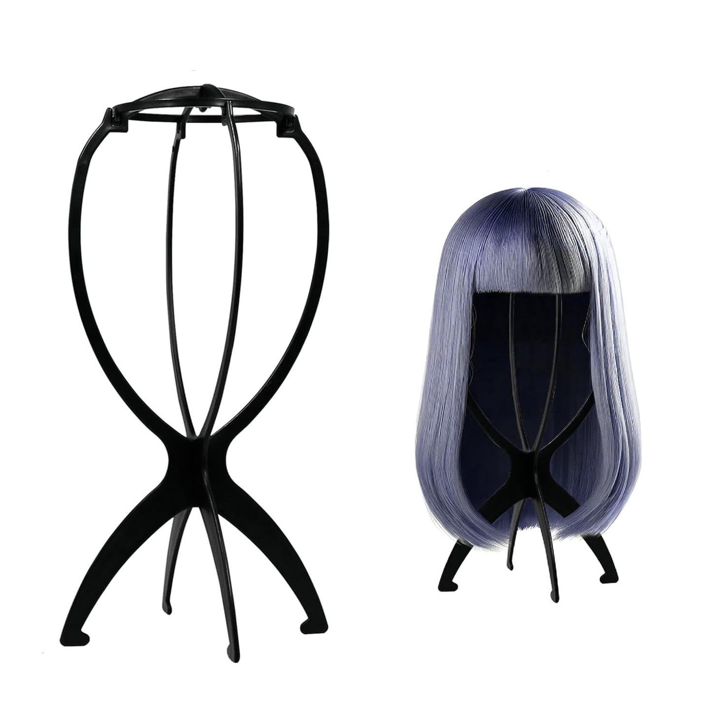 Wig Stand Portable Wig Holder Foldable Wig Head Stand for All Wigs Travel Wig Drying Rack for Women Short Hair Wigs Stylist Tool Black