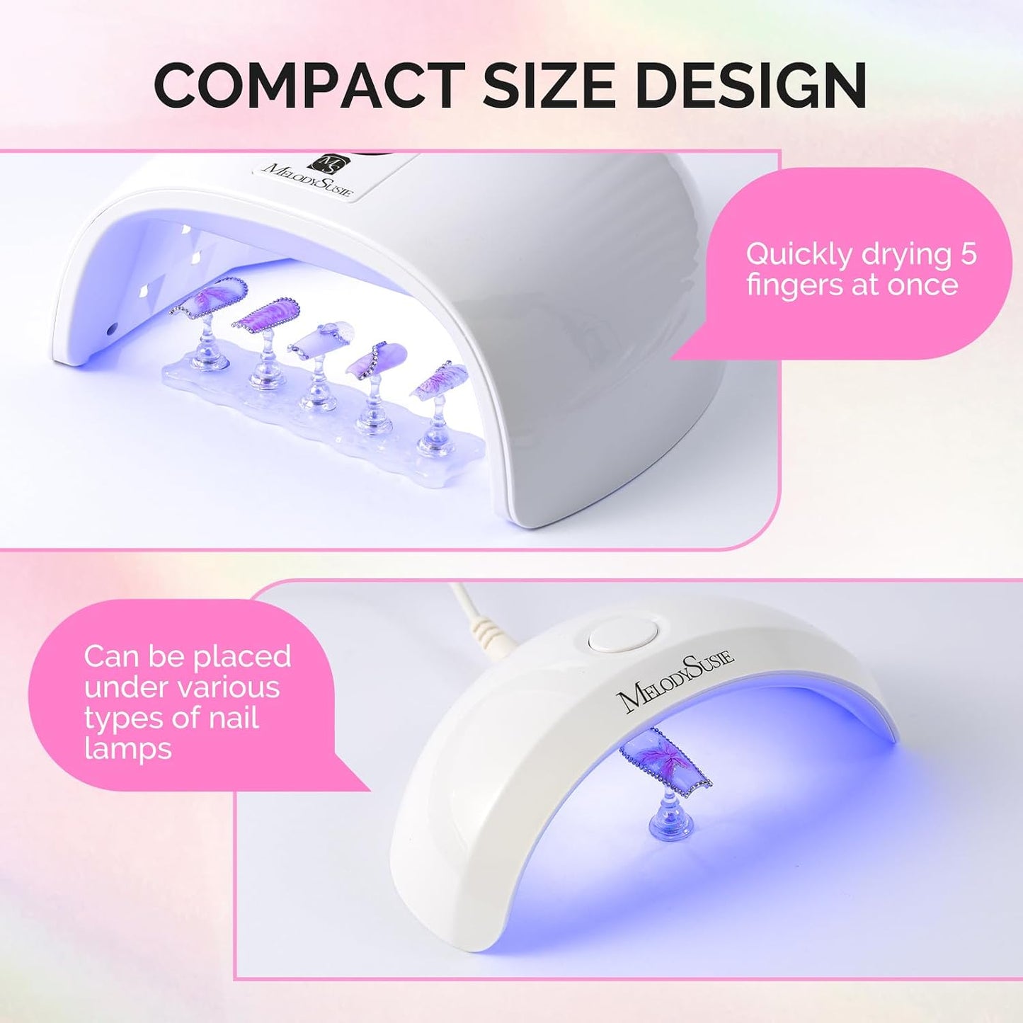 MelodySusie Nail Stand - White Shiny Acrylic Display with Brush Holder & 100 Reusable Double-Sided Tapes | Perfect for DIY Nail Art