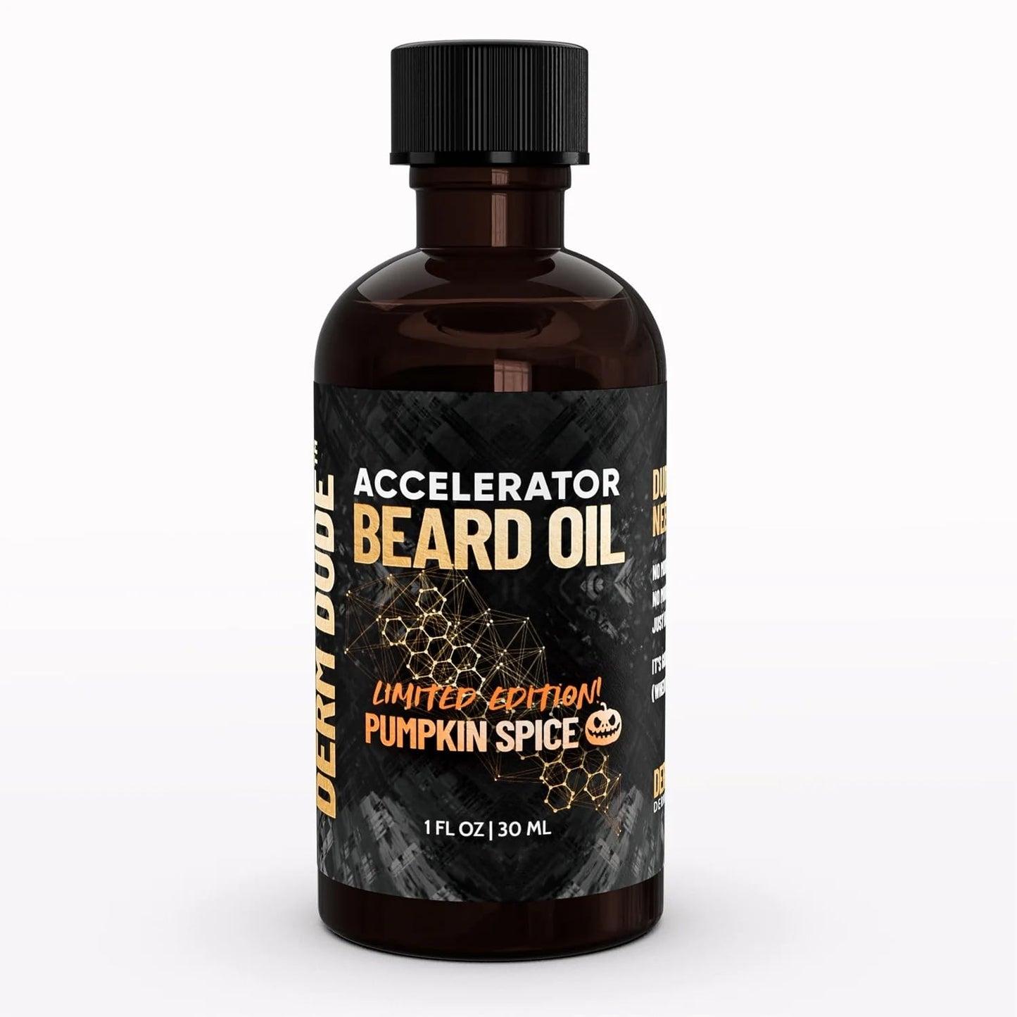 Derm Dude Accelerator Beard Growth Oil for Men | With Castor Oil & Jojoba Oil for Hair Growth | Promotes Thicker Fuller Beard | Hydrate & Soften Facial Hair, Non-Greasy - Pumpkin Spice 1oz