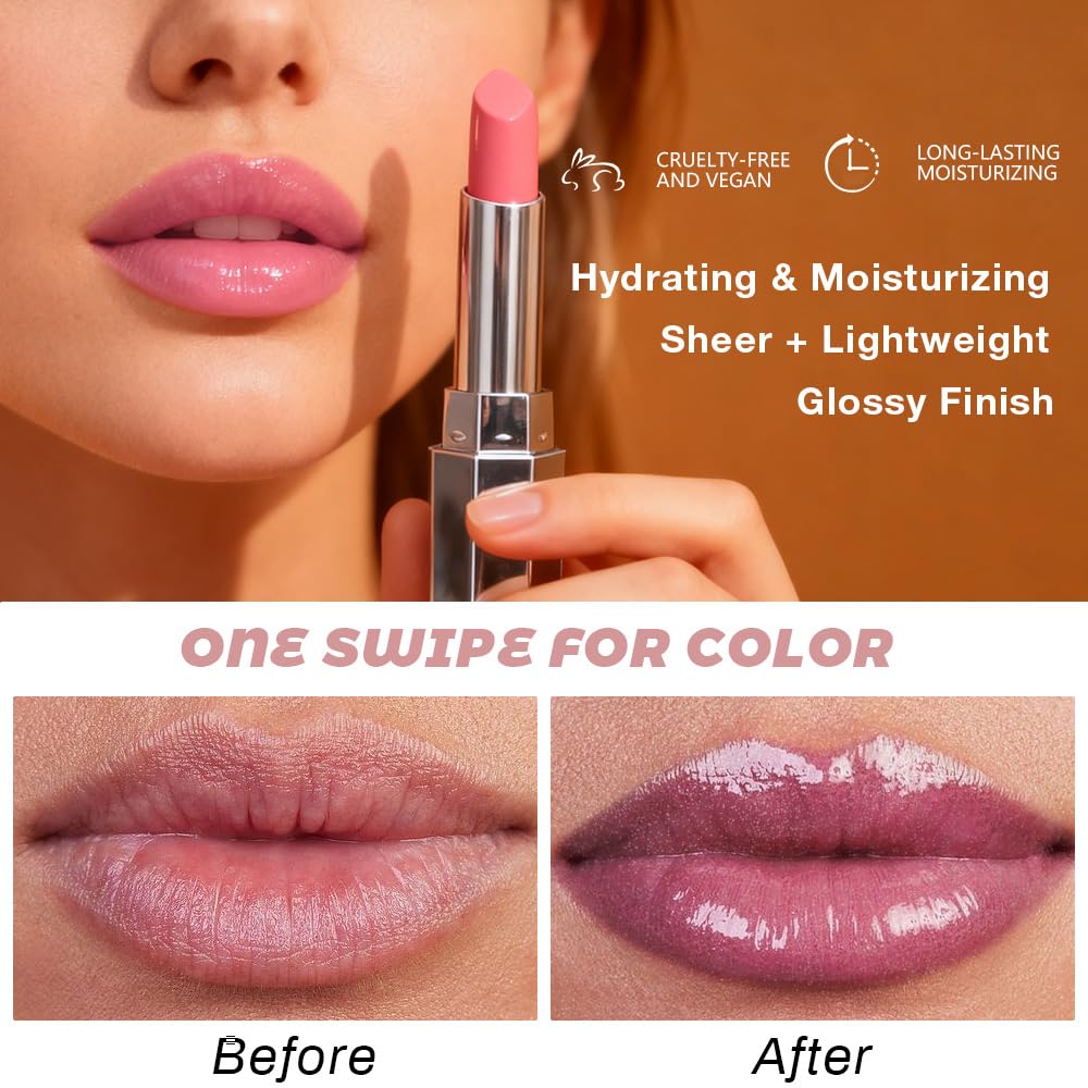 evpct Mauve Honey Lipstick Tinted Lip Balm, Moisturizing Tinted Lip Oil Stick Lipstick for Older Women, Sheer Lightweight Hydrating Nourishing Shine Tinted Lip Balm Color Gloss Tint Stain, 07 Mauve