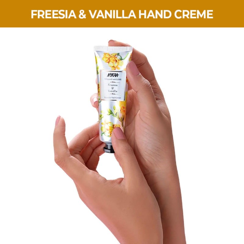 Nykaa Naturals Hand and Nail Cream - Non-Greasy, Deep Hydrating - Nourishes Hands and Cuticles - Sensuous Scent - Freesia and Vanilla - 1 oz