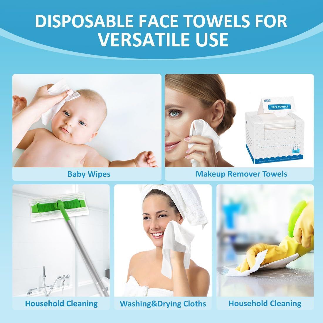 Disposable Face Towelettes - 100 Biodegradable Makeup Remover Wipes | Super Soft Facial Towels for Sensitive Skin