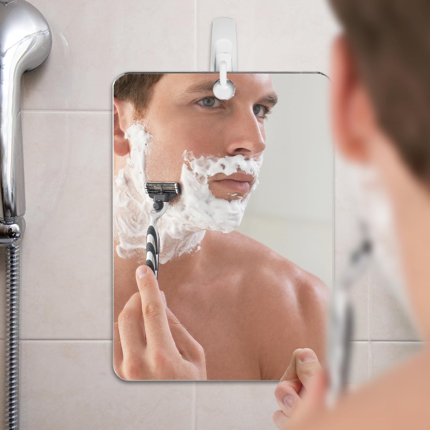 Shave Well XL Anti-Fog Shaving Mirror - Fogless Bathroom Shower Mirror with Handheld Option | Durable Adhesive Hook Included