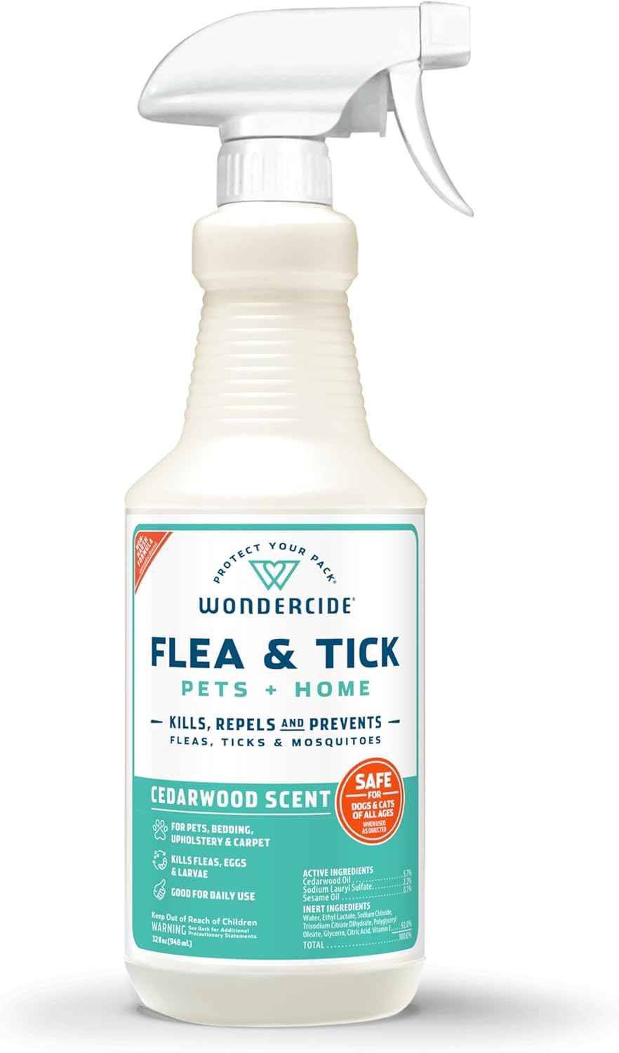 Wondercide Flea, Tick & Mosquito Spray - Natural Essential Oil Formula for Pets & Home | Lemongrass, 16 oz