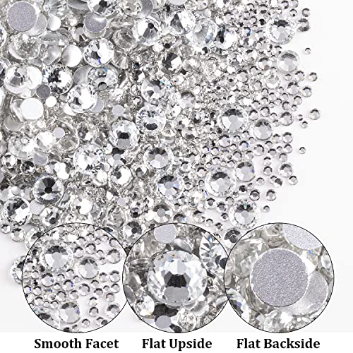 BELLEBOOST 4520Pcs Nail Art Rhinestones Set - 12 Colors & 6 Sizes with Picker & Tweezer (Transparent White & Mixed Color)