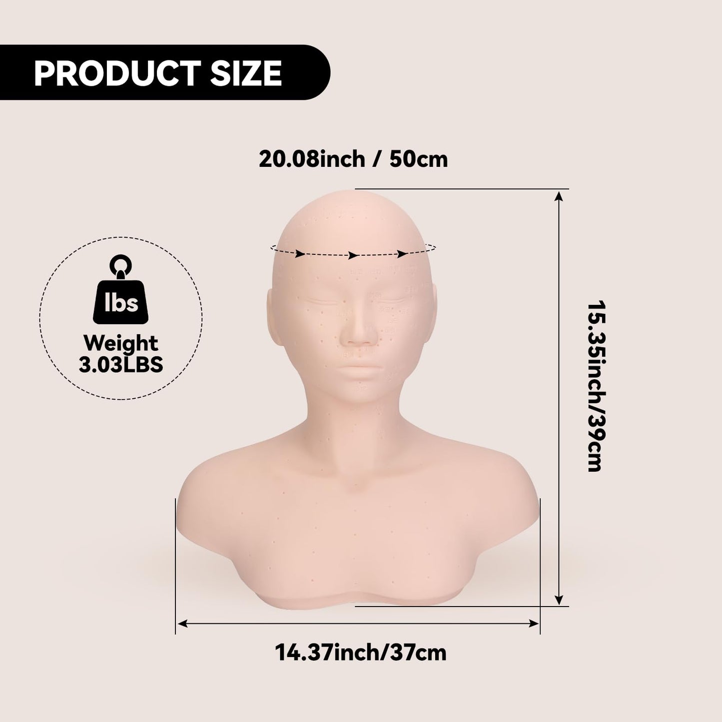 Esthetics Mannequin Head with Shoulders, Cosmetology Mannequin Head with Acupuncture Points, Soft PVC Mannequin Head for Facials Massage, Wigs Hat Display, Makeup Practice
