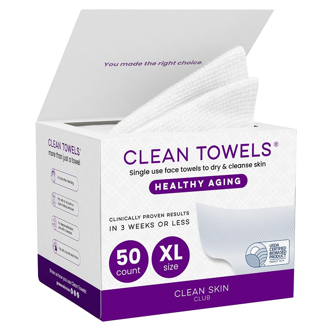CLEAN SKIN CLUB Healthy Aging Clean Towels® | XL Disposable Face Towels - Reduces Fine Lines & Wrinkles (50 Count)