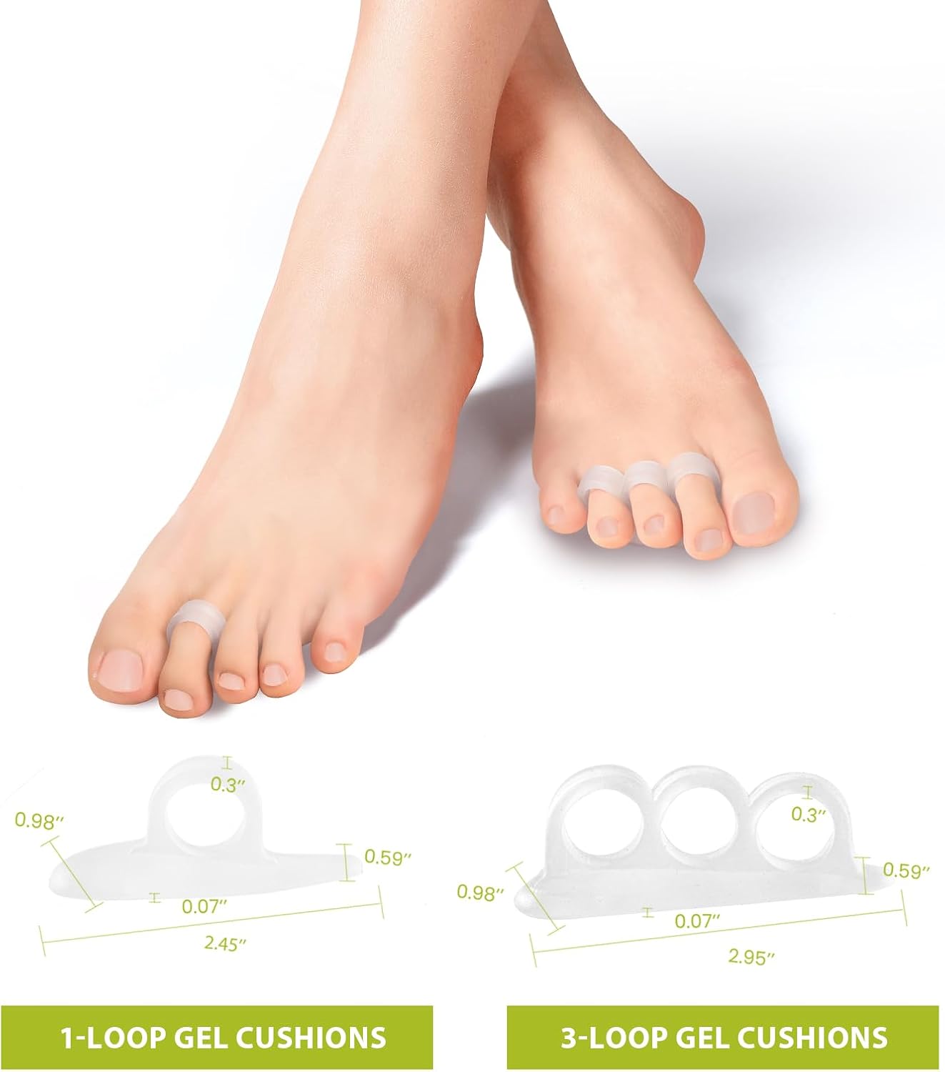 Hammertoe Corrector Gel Toe Straighteners - 12 Pcs for Men & Women | Realign Bent, Crooked, Claw Toes - Clear, Multi-Size