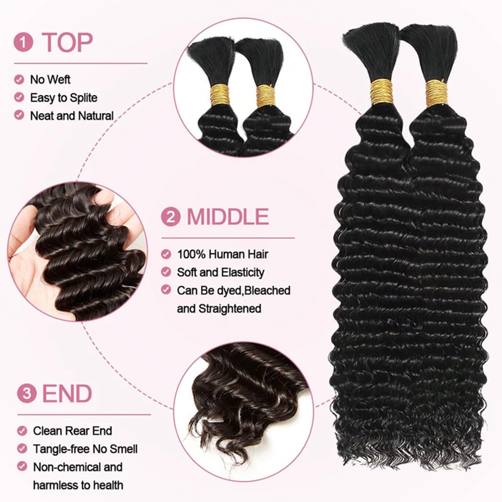 34 34 34 Inch Human Braiding Hair 613 Blonde Deep Wave Bulk No Weft Bundles Hair Extensions for Boho Knotless Wet and Wavy Braids 150g