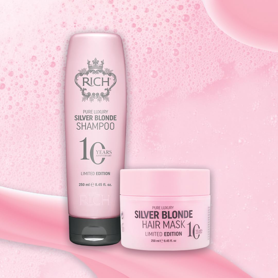 RICH Pure Luxury Silver Blonde Hair Mask - Purple Hair Treatment for Blonde, Platinum, Bleached, Silver, Gray, Ash & Brassy Hair - No Yellow Tones - 8.45 Oz