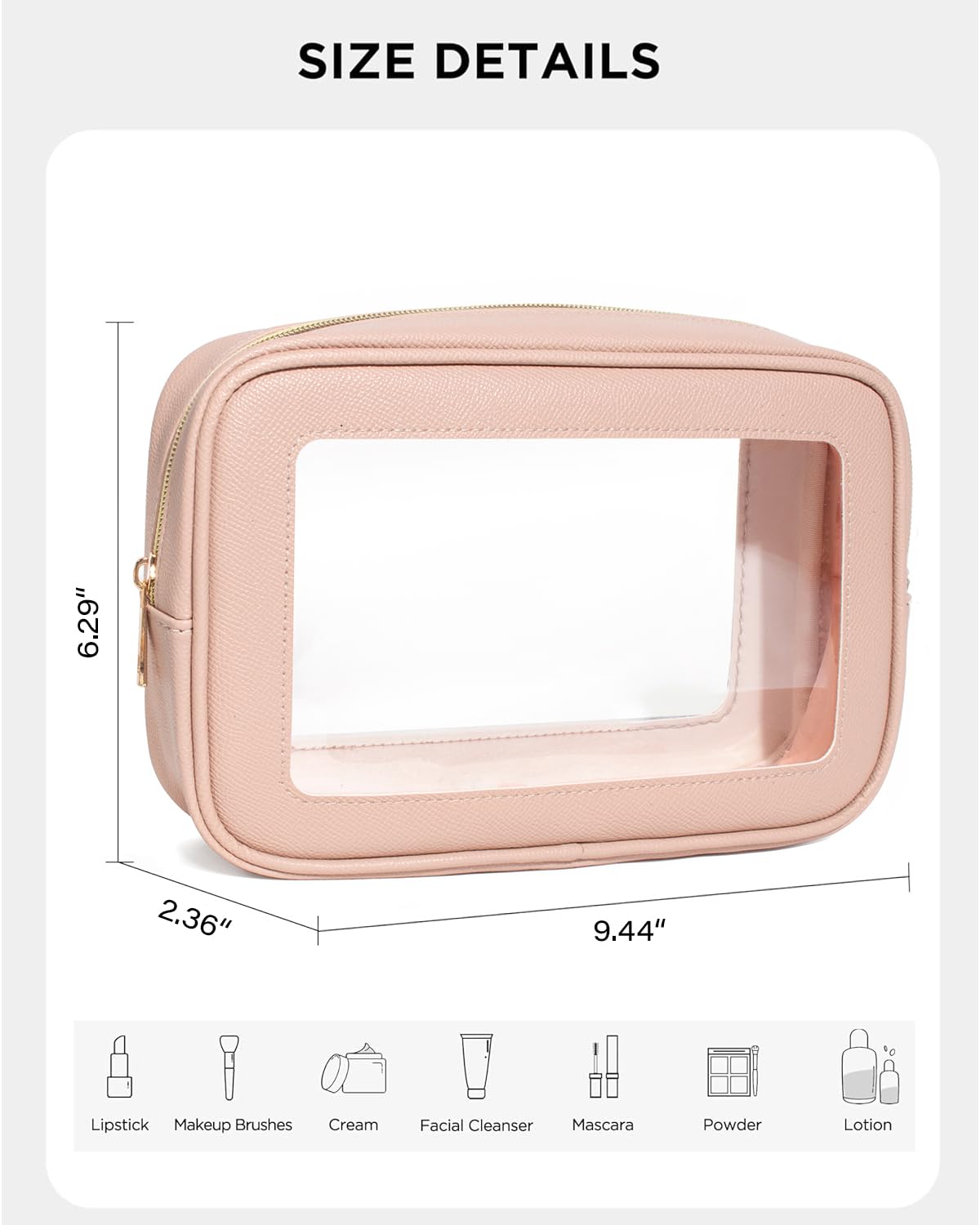 FFpaw Clear Makeup Bag for Women, Waterproof Travel Clear Makeup Pouch Small Toiletry Bag Skincare Pouch Portable Travel Cosmetic Case with Zipper Car Organizer Bag for Essentials (Large Pink)