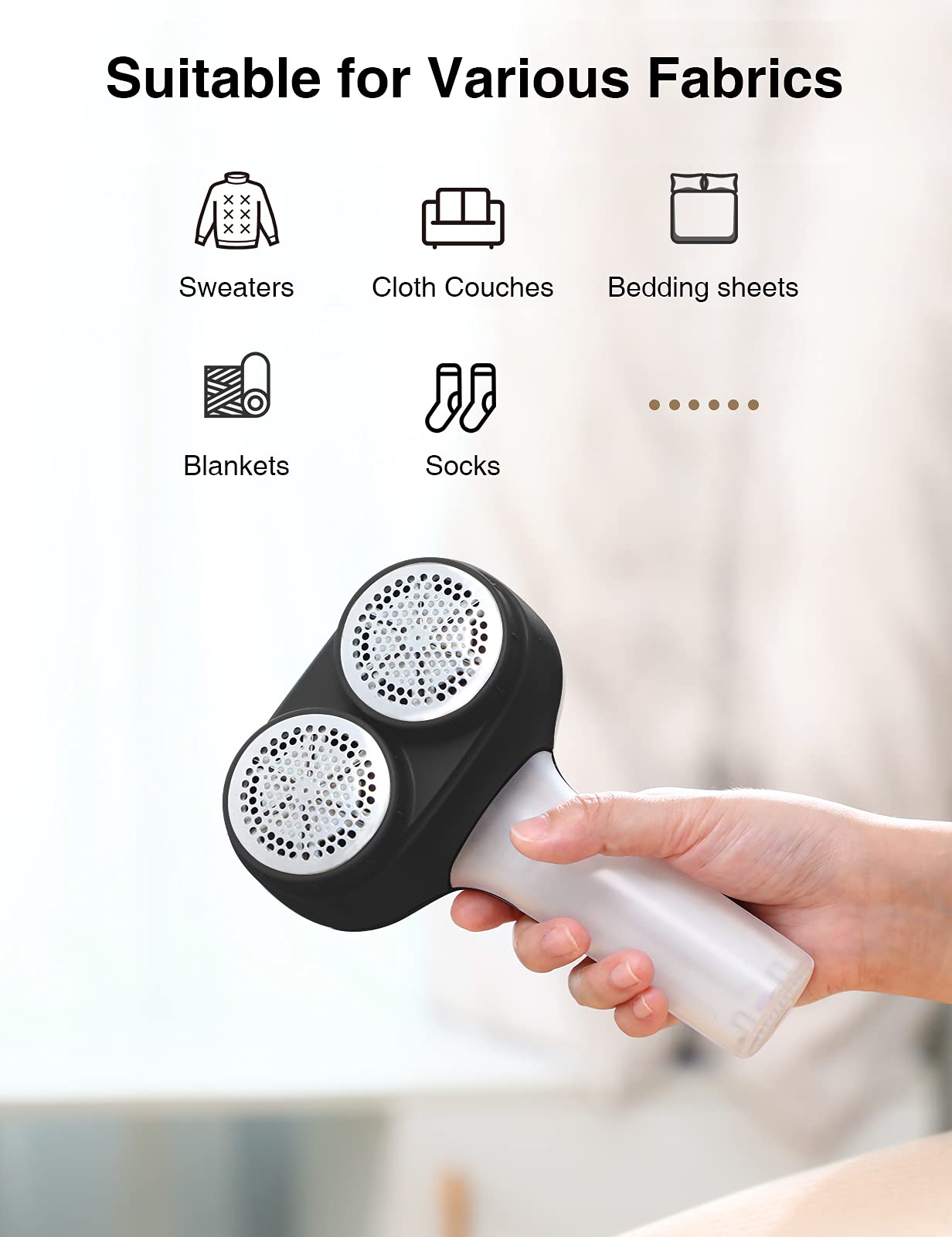 VASSON Fabric Shaver, Electric Lint Remover, Sweater Defuzzer with Electrostatic Brush, Effectively and Quickly Remove Fuzz for Sweaters, Cloth Couchs, Blankets, Bedding Sheets
