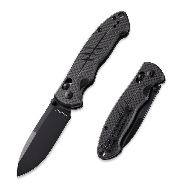 EMHTiii D2 Steel Folding Pocket Knife with Reversible Clip: 3.14" Drop Point Blade, Crossbar Axis Lock, G10 Carbon Fiber Handle, EDC Knives Camping for Men Women E037, Black