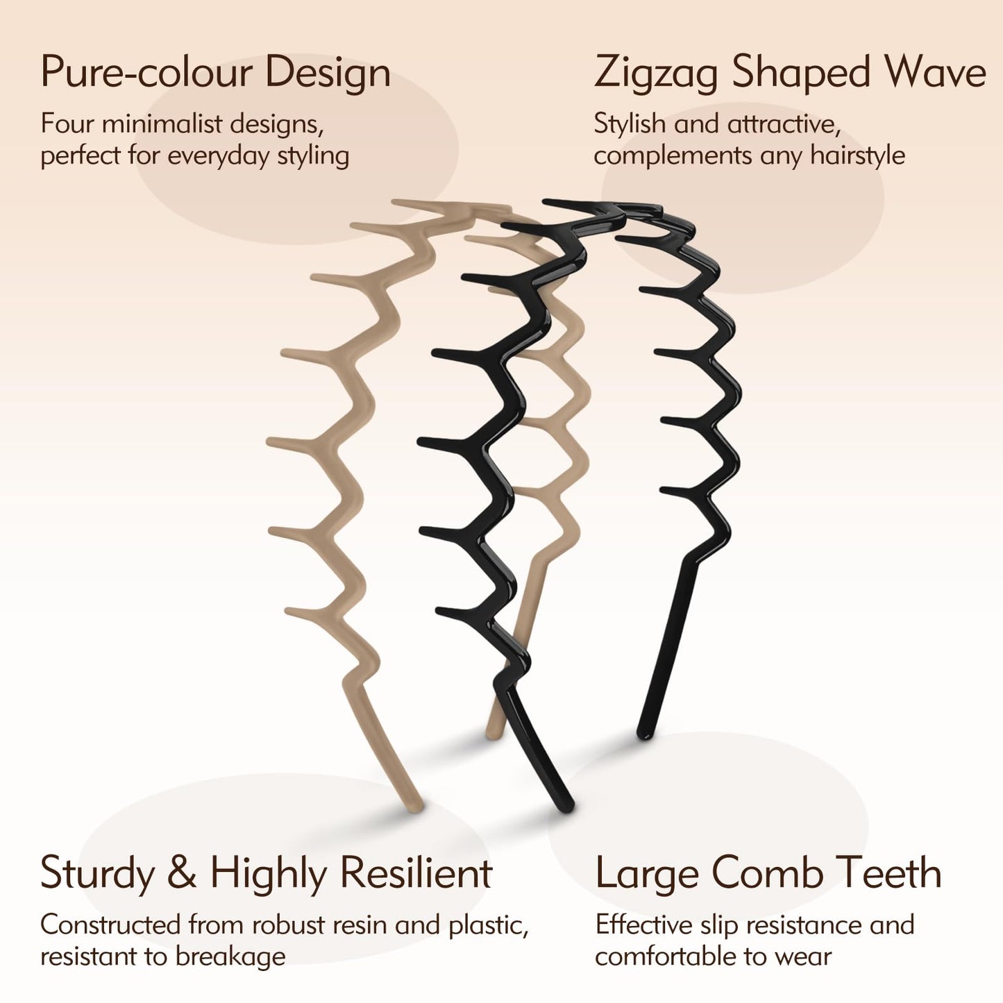 MIVZO Zig Zag Headbands - 4Pcs Non Slip Comb Headband with Teeth for Women Classic Wavy Claw Headband for Men‘s Women's Hair Fashion Hair Accessories