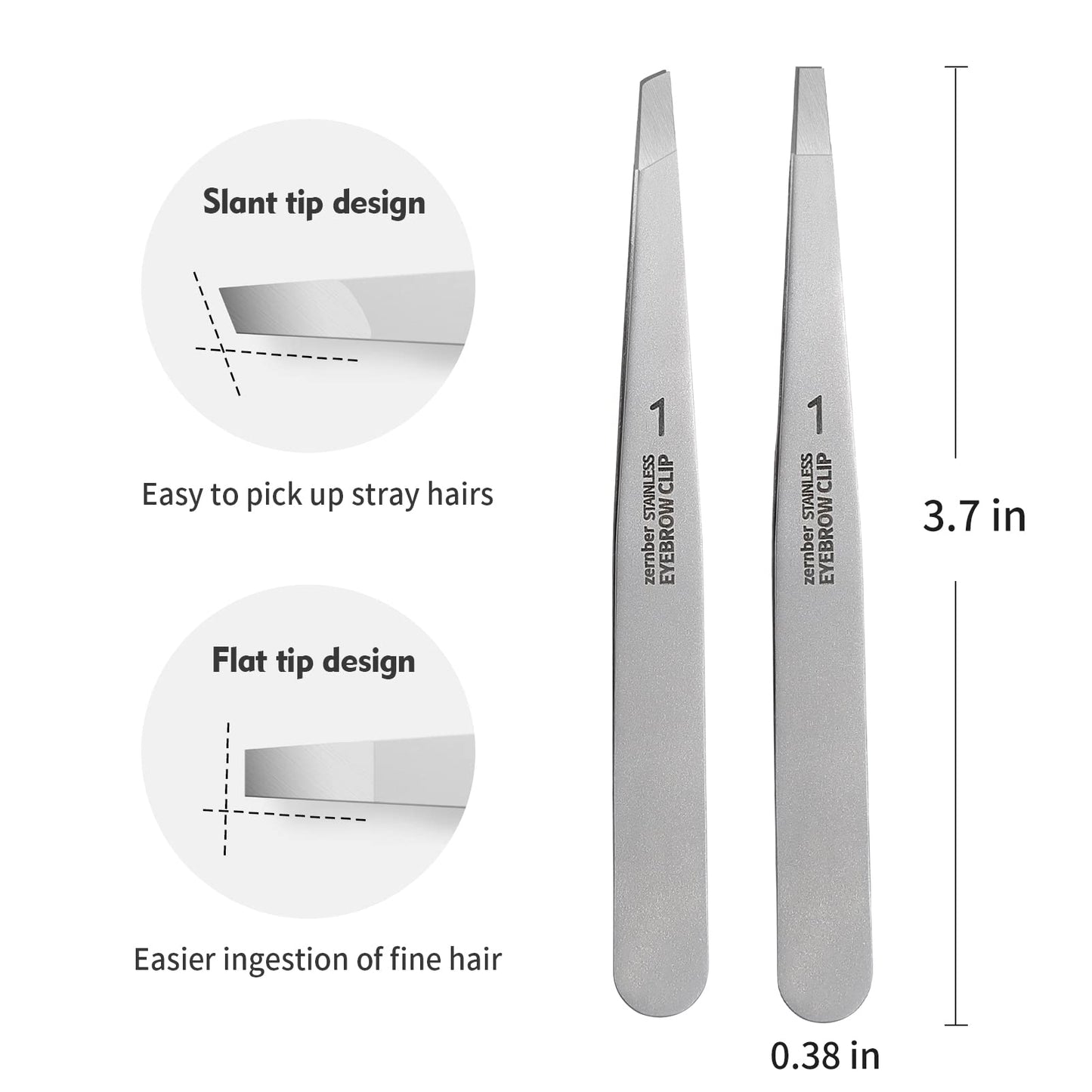 Flat and Slant Tip Tweezers of 2 Pack, Stainless Steel Precision Tweezer for Women Eyebrow & Hair Removal