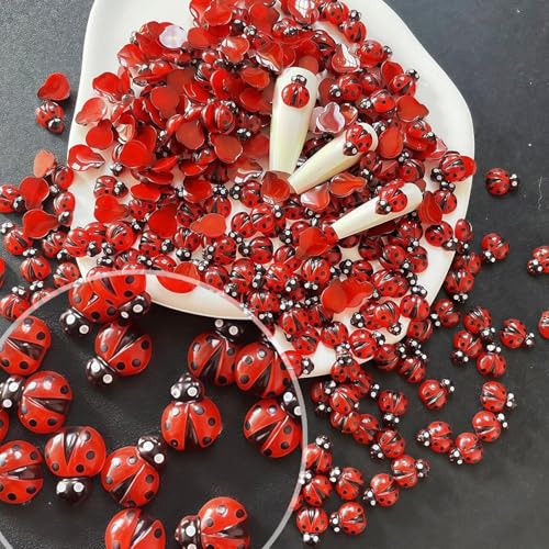 100Pcs 3D Ladybug Nail Charms for DIY Nail Art Decoration
