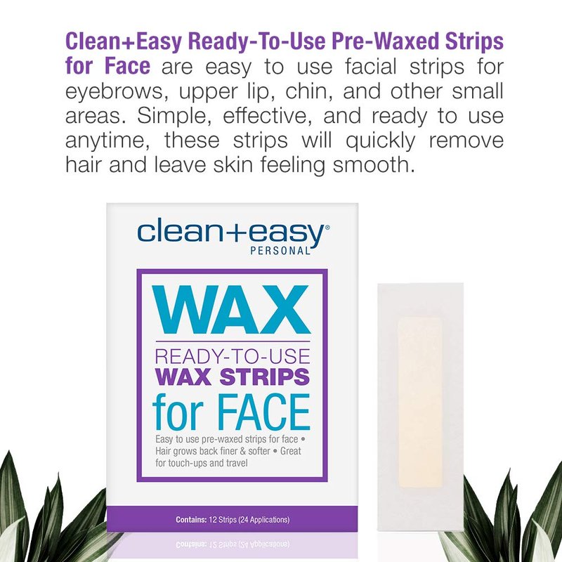 Clean + Easy Pre-Waxed Facial Wax Strips – Ready-to-Use Hair Removal Wax Strips for Face, Upper Lip & Brows, 12 Count