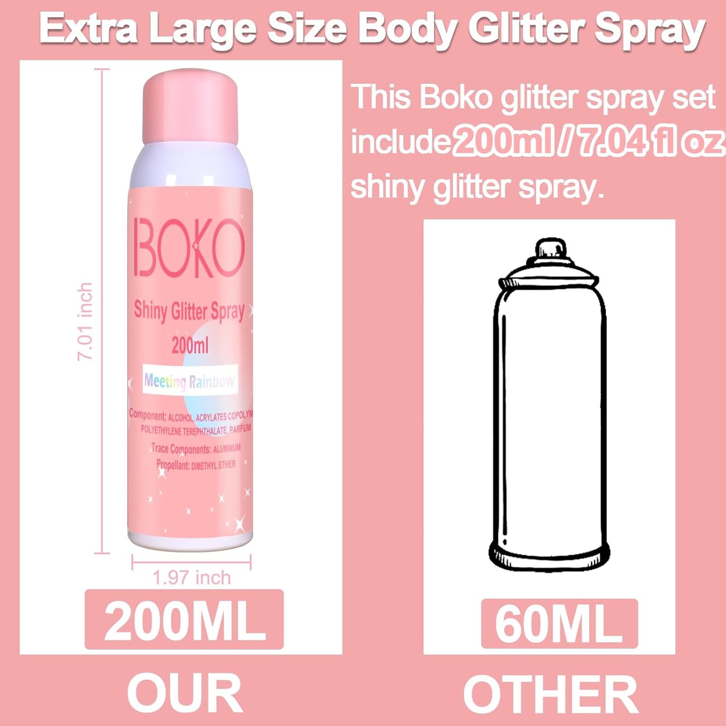 Holographic Silver Body Glitter Spray - 200ML Long-Lasting Shimmer for Hair, Clothes & Festivals | Rave Makeup Accessory