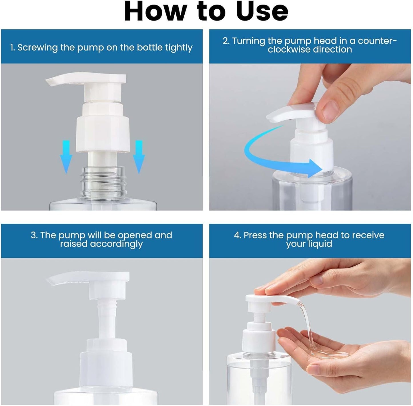 Plastic Pump Bottle Dispenser - BPA-Free Refillable Containers | 2 Pack for Shampoo, Lotion, Body Wash, Creams