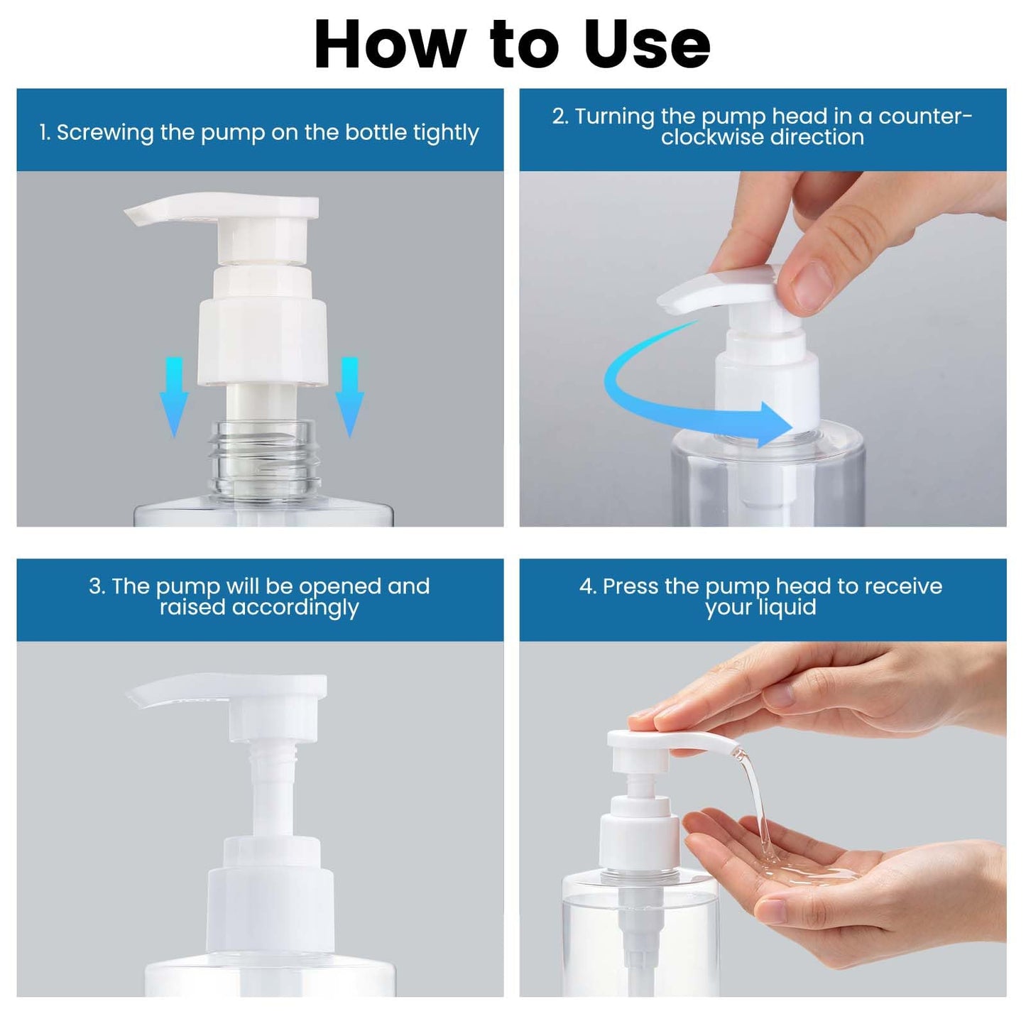 Plastic Pump Bottle Dispenser, BPA-Free Clear Refillable Empty Containers,2 Pack Cylindrical Hand Pump Bottles Dispenser for Shampoo, Lotion, Body Wash, Conditioner, Creams and Toiletries