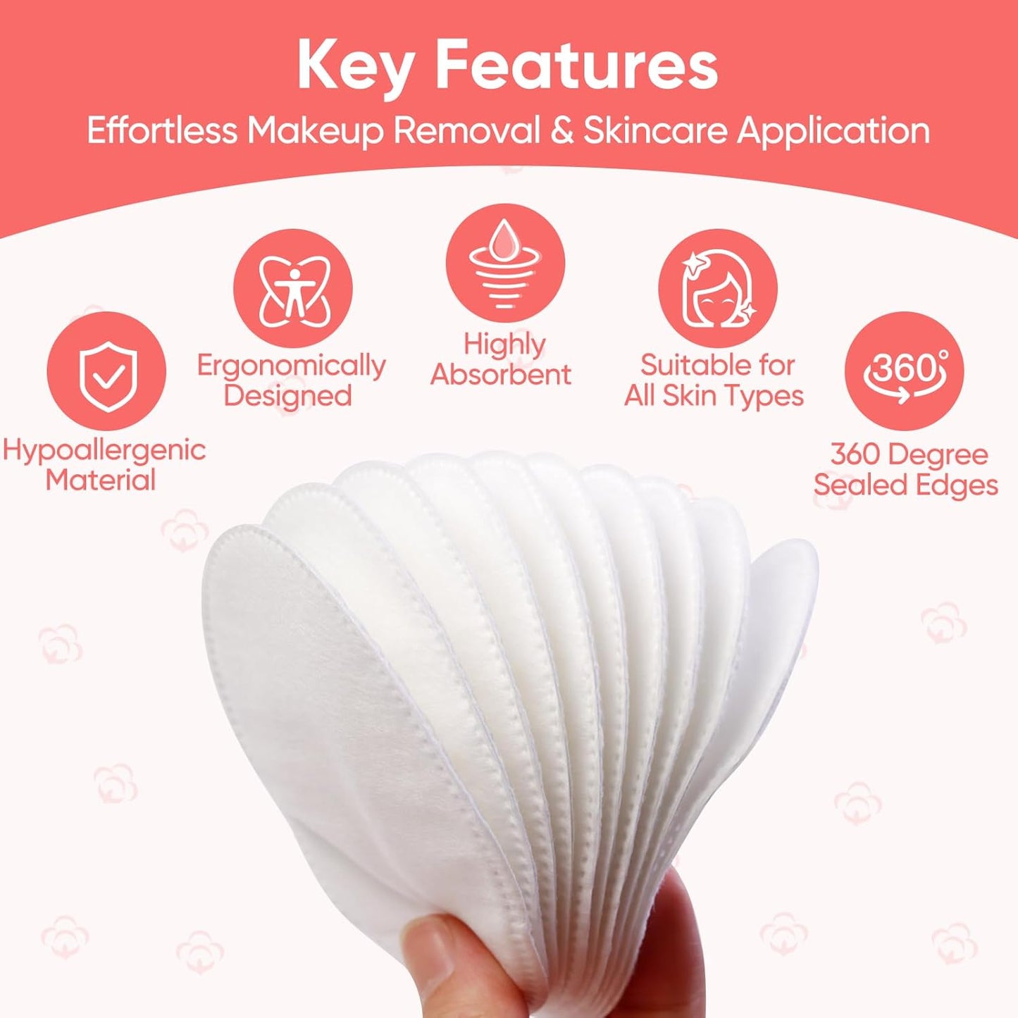 Large Oval Cotton Pads - 70 Count, Lint-Free, Ultra-Soft, Dual Textured for Makeup Removal & Skin Care