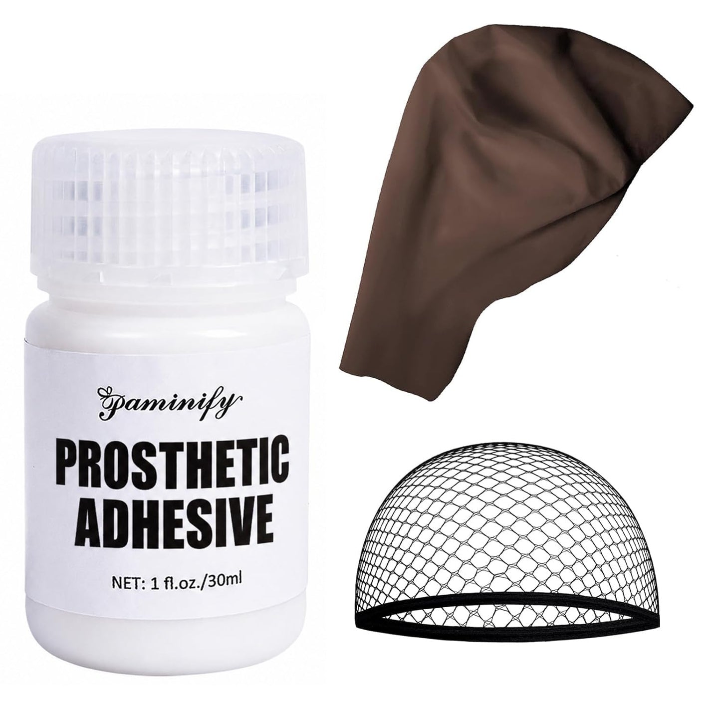 Dark Brown Bald Cap SFX Makeup Kit - Black Wig Cap with Water-Based Adhesive for Deep Skin Tones | Perfect for Halloween & Cosplay
