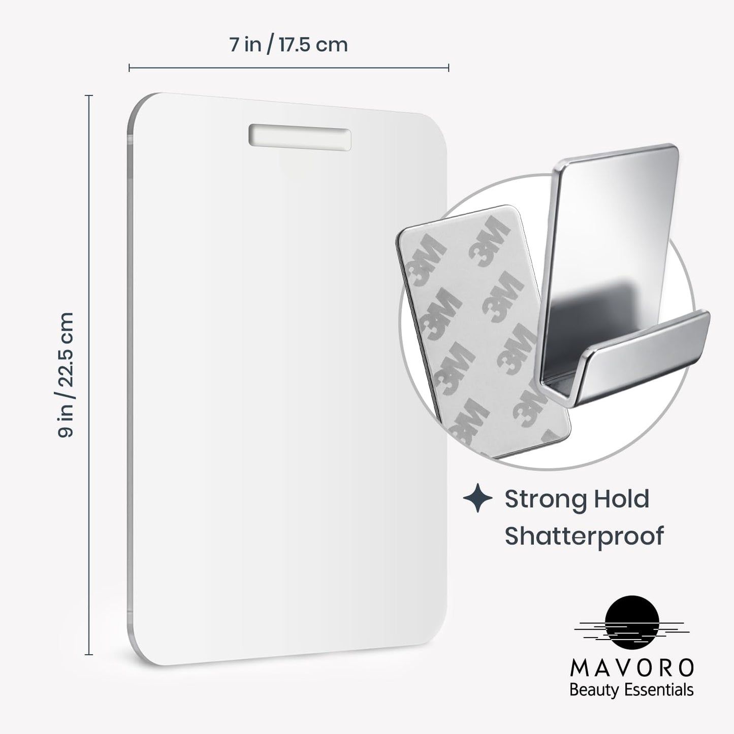 Mavoro 7x9 Shaving Mirror for Shower with 3M Adhesive Hook | Hang-Anywhere Shower Mirror | Acrylic - Unbreakable | Less Fogging | Sleek Frameless | Glassless Safety