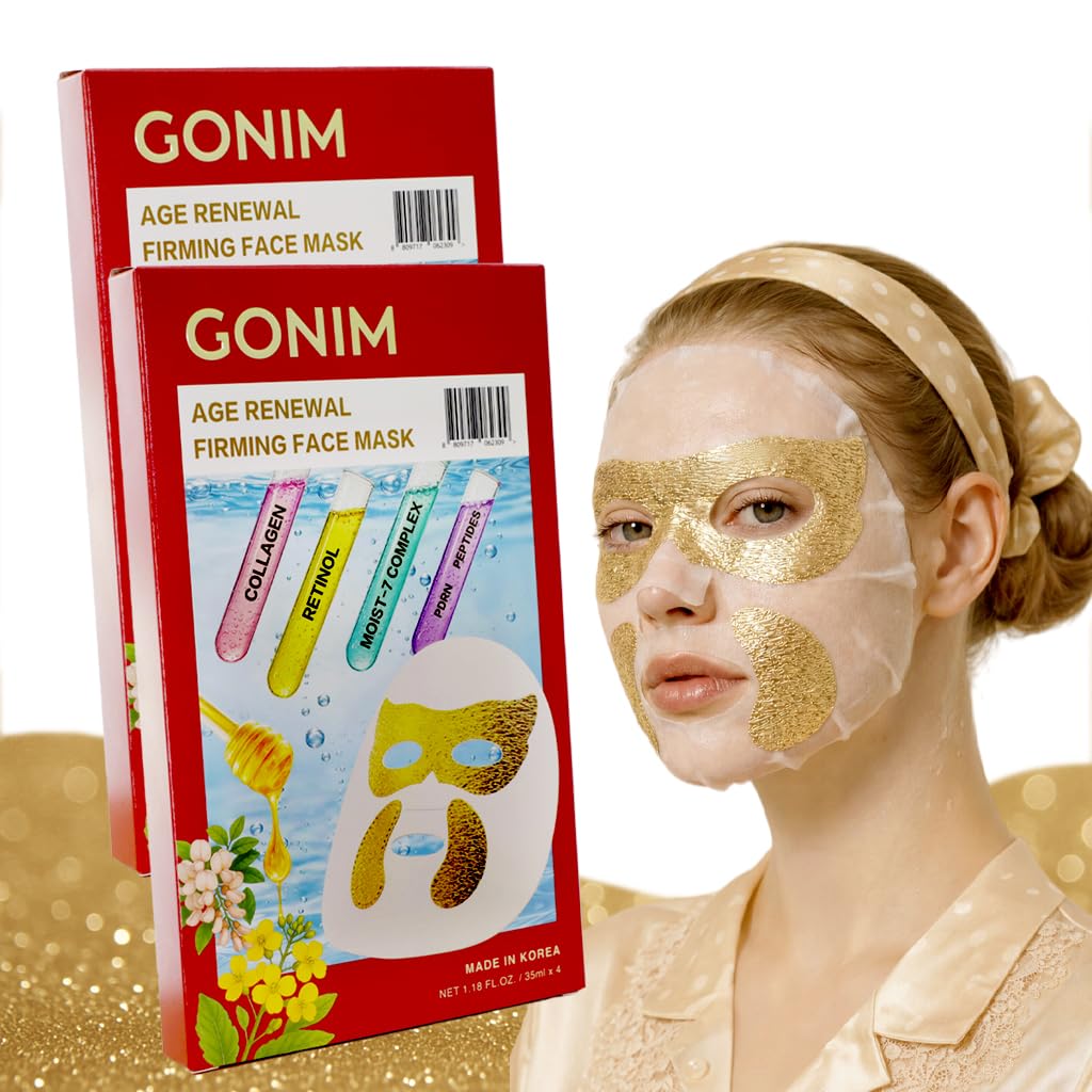 Korean Face Mask - Hydrating Sheet Mask with Retinol & Collagen | 4pcs for Dry Skin & Fine Lines
