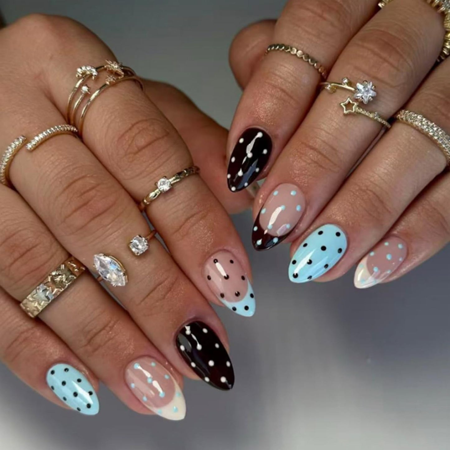Short Almond Press-On Nails - 24 Pcs French Tip with Leopard Print & Gold Beads | Reusable Acrylic Nail Designs for Women