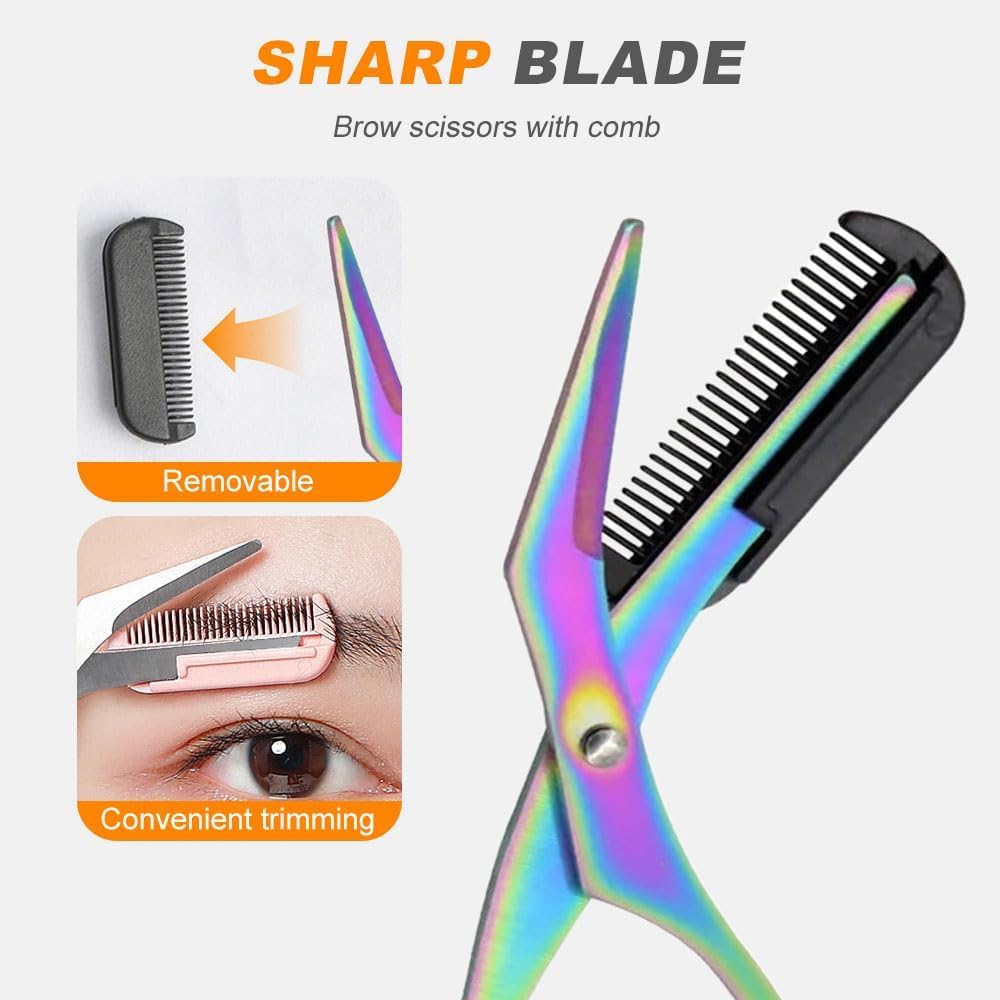 Eyebrow Trimmer Scissor, 2026 New 2-in-1 Professional Eyebrow Scissors with Comb, Stainless Steel Precision Eyebrow Cutter, Curved Eye Brow Razor, Portable Hair Removal Makeup Tool (Blue)