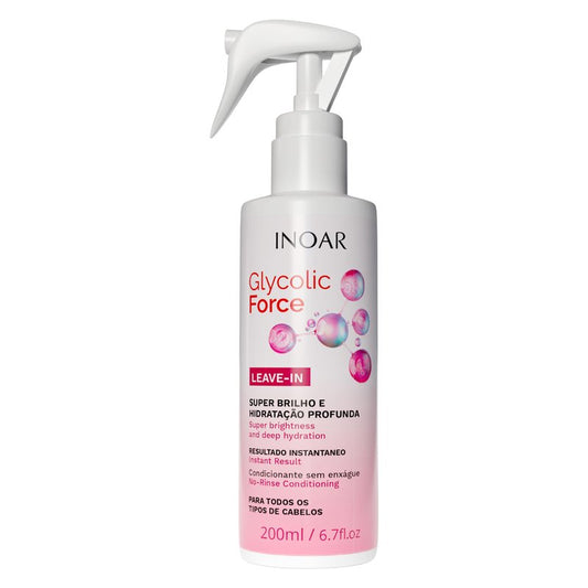 INOAR Glycolic Force Leave-In Conditioning Treatment for Deep Repair & Moisture, 6.8 fl oz