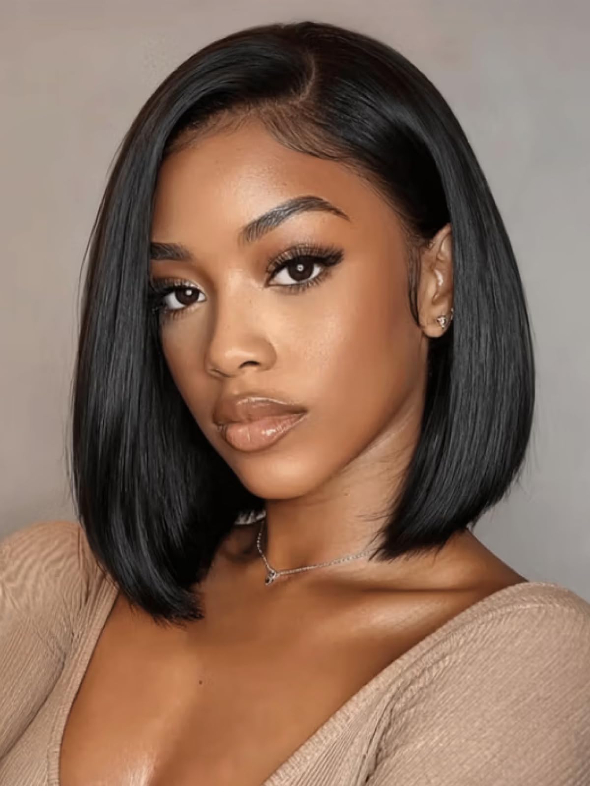 UNICE 10Inch Straight Bob Wig Human Hair, 7x5 Lace Front Glueless Wig, Pre-Plucked Pre-Cut Bleached Knots, 150% Density, Beginner Friendly Drawstring Wig, Secure Fit Put On and Go Natural Hairline