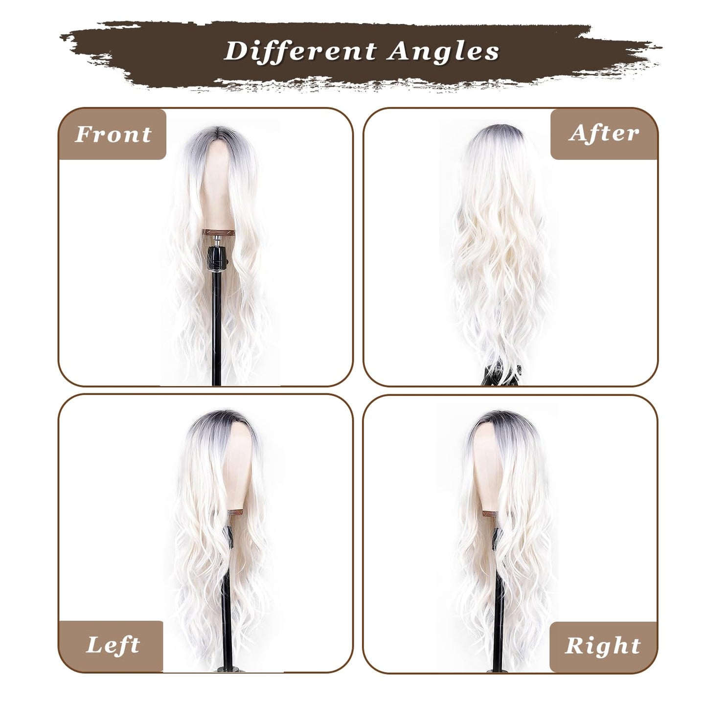 Ombre White Wig - 26 Inch Long Wavy Synthetic Hair for Daily Wear | Cosplay & Halloween