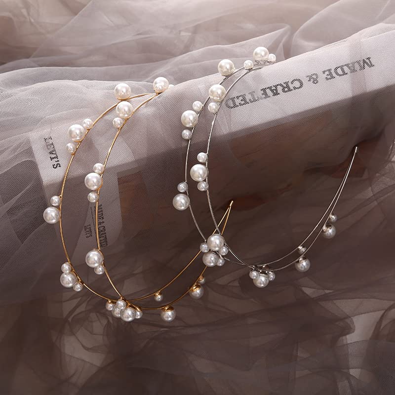 Gold Double Layer Pearl Beaded Headbands Bridal Hair Accessories for Women & Girls