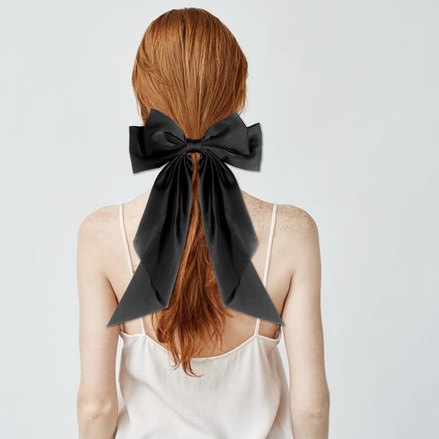 3 PCS Hair Bows for Women - Elegant Black Satin Clips for Chic Ponytails | Stylish Big Ribbons