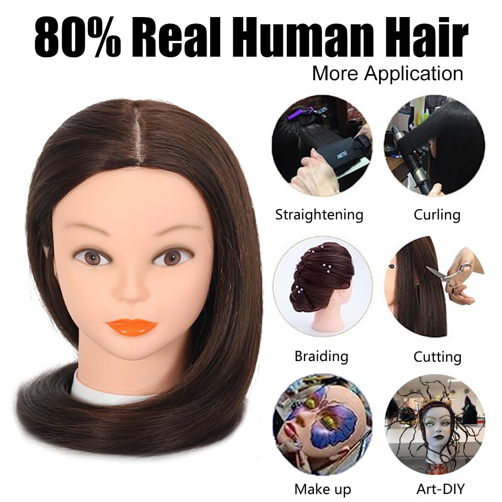 Mannequin Head - 26”-28” Real Hair Cosmetology Doll Head | Dark Brown Styling Manikin