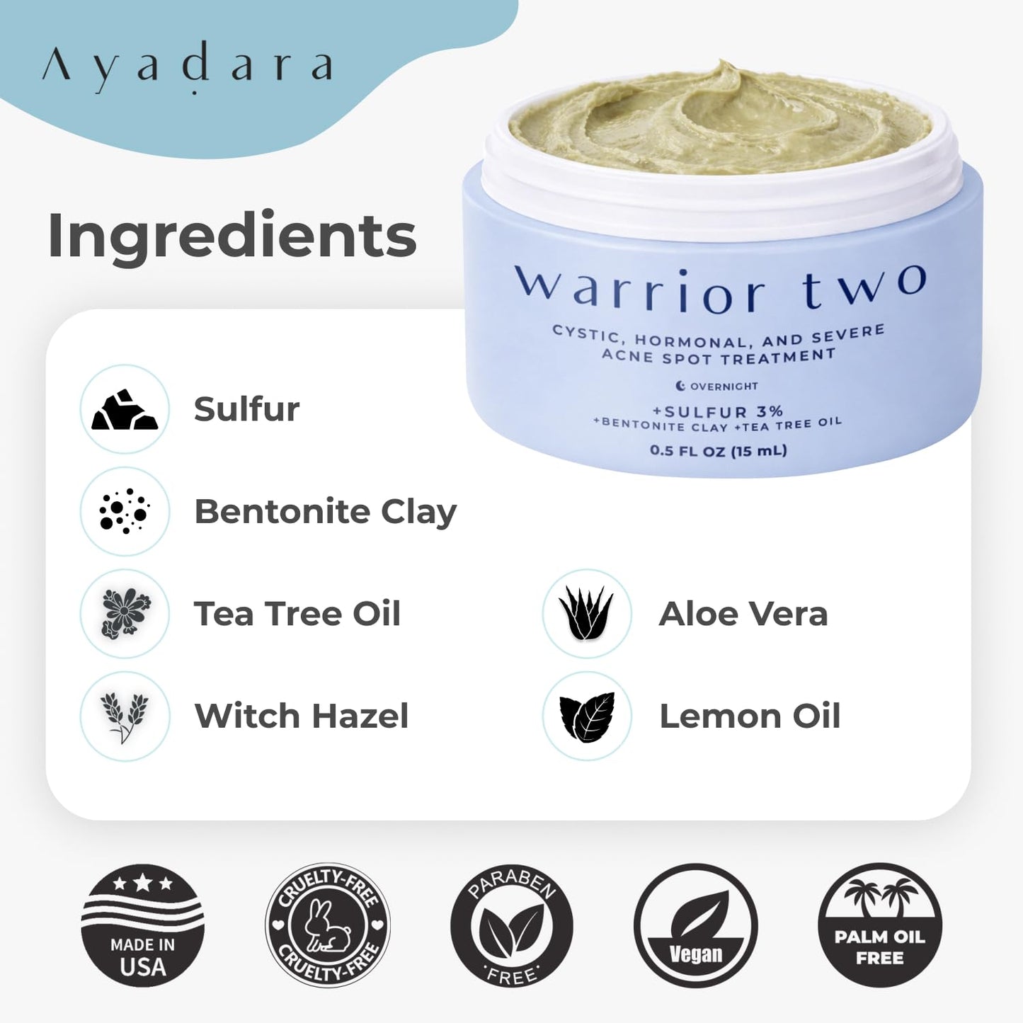 Cystic Acne Spot Cream Overnight Hormonal Acne-Prone Skin for Face & Body Sulfur Cream for Women Men & Teens Effective for Stubborn Breakouts 120 Uses