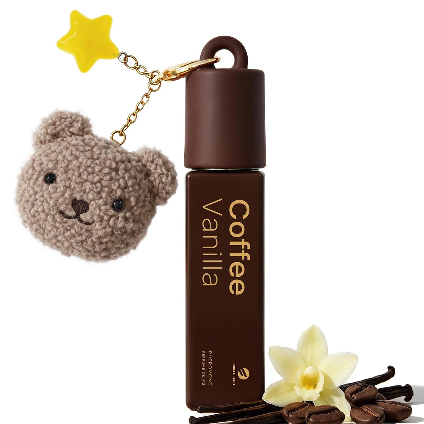 Pheromone Perfume for Women - Rose Cashmere Lychee Scent | Travel-Size Roll-On with Kawaii Bear Keychain, 0.34 fl oz (10ml)