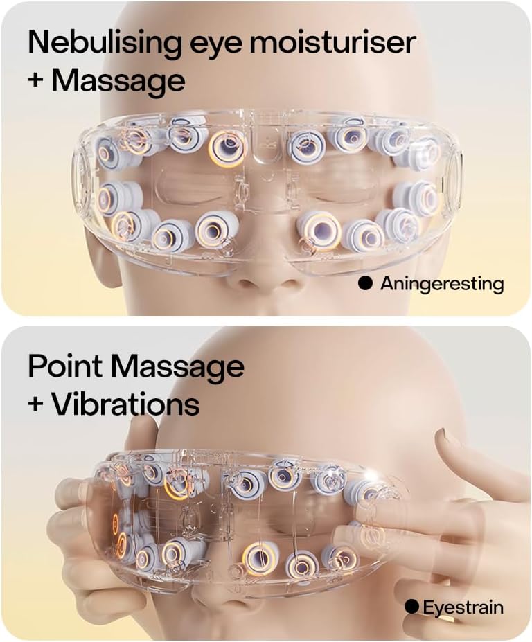 Luxury Eye Massager with Steam & Heat - Bluetooth, 14 Massage Heads, 4 Modes for Dry Eyes & Puffiness | Perfect Gift for Women