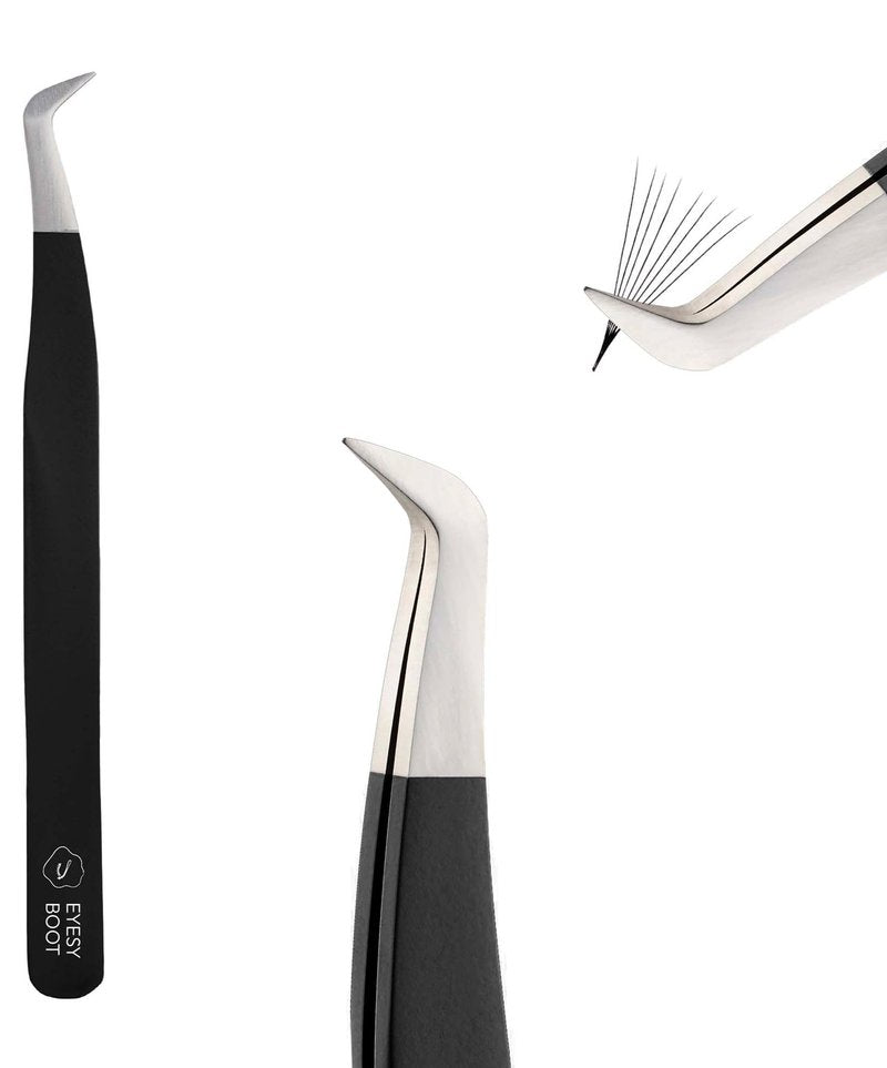 Eyesy Lash Eyesy Boot Lash Tweezer | Professional Volume False Lash Application Tool | Multi Shapes & Purposes Tweezers | Non-Slip Grip Tweezers (Black)