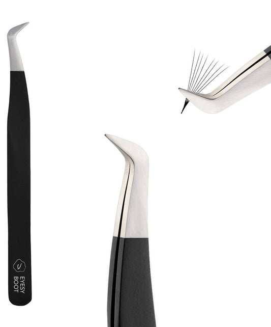 Eyesy Lash Eyesy Boot Lash Tweezer | Professional Volume False Lash Application Tool | Multi Shapes & Purposes Tweezers | Non-Slip Grip Tweezers (Black)