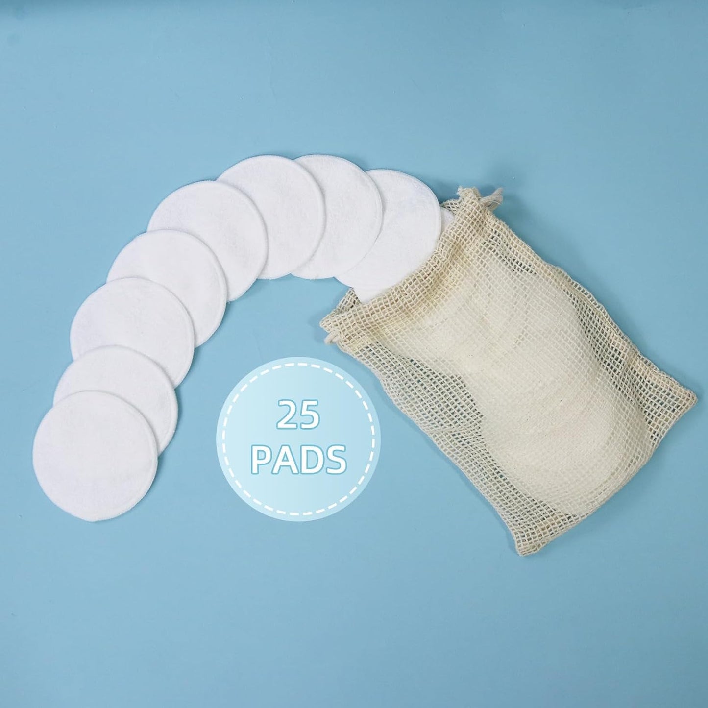 Reusable Makeup Remover Pads - 25 Pack Bamboo Cotton Rounds with Washable Bag | Eco-Friendly for All Skin Types