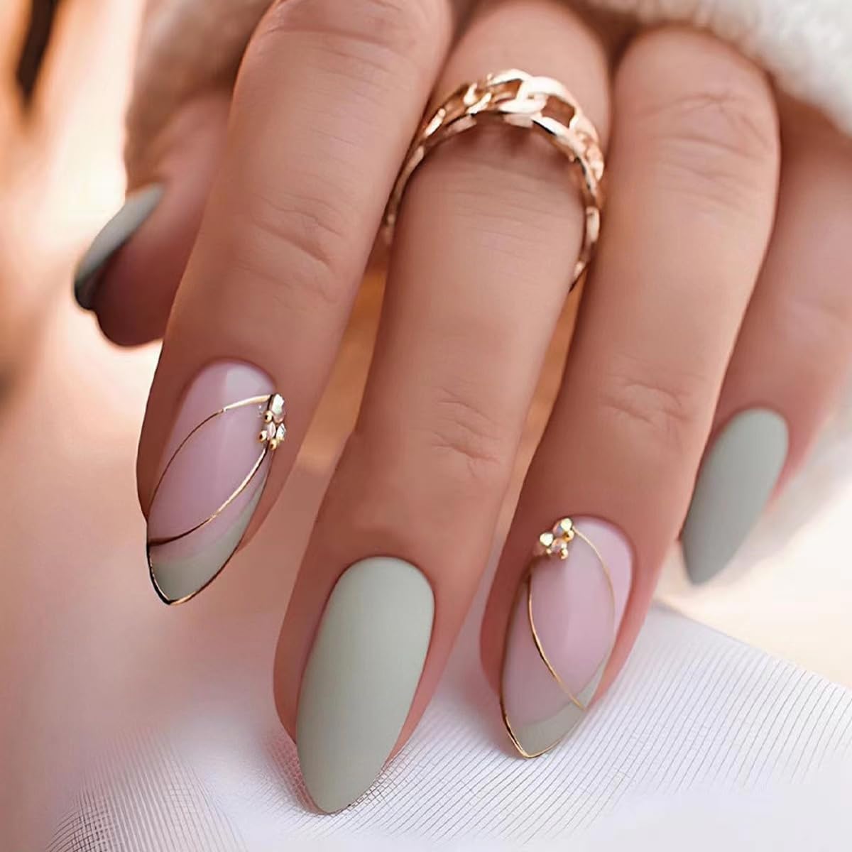 Almond Press-On Nails - Ombre Purple Floral Butterfly Design | 24 Full Cover Rhinestone False Nails for Women