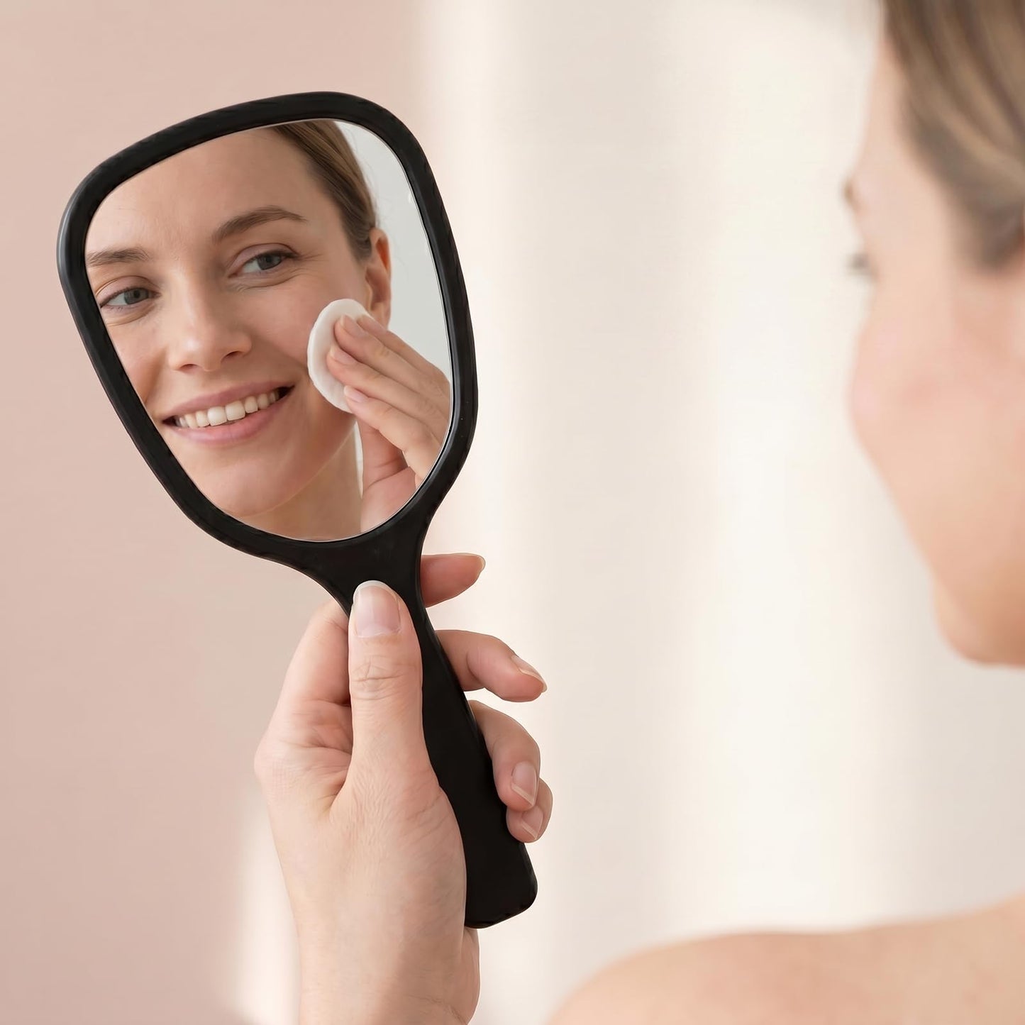 Bruislard 2 Pcs Small Handheld Mirror with Handle Single-Sided Portable Travel Vanity Mirror Personal Handle Mirrors Lightweight Hand Mirrors for Men and Women Makeup(Black,White)