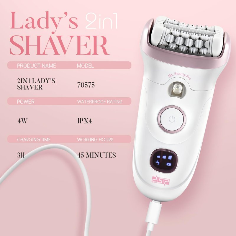 DSP 2 in 1 Women's Shaver - Electric Hair Removal Device with LED Display,Fast Charging for Face/Legs/Arms