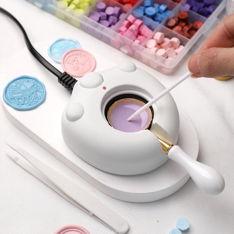 Electric Wax Seal Warmer Kit With Spoon and Tweezers - Great Tool for DIY Seals, Stamp and Melting Sticks, Sealing Beads (White)