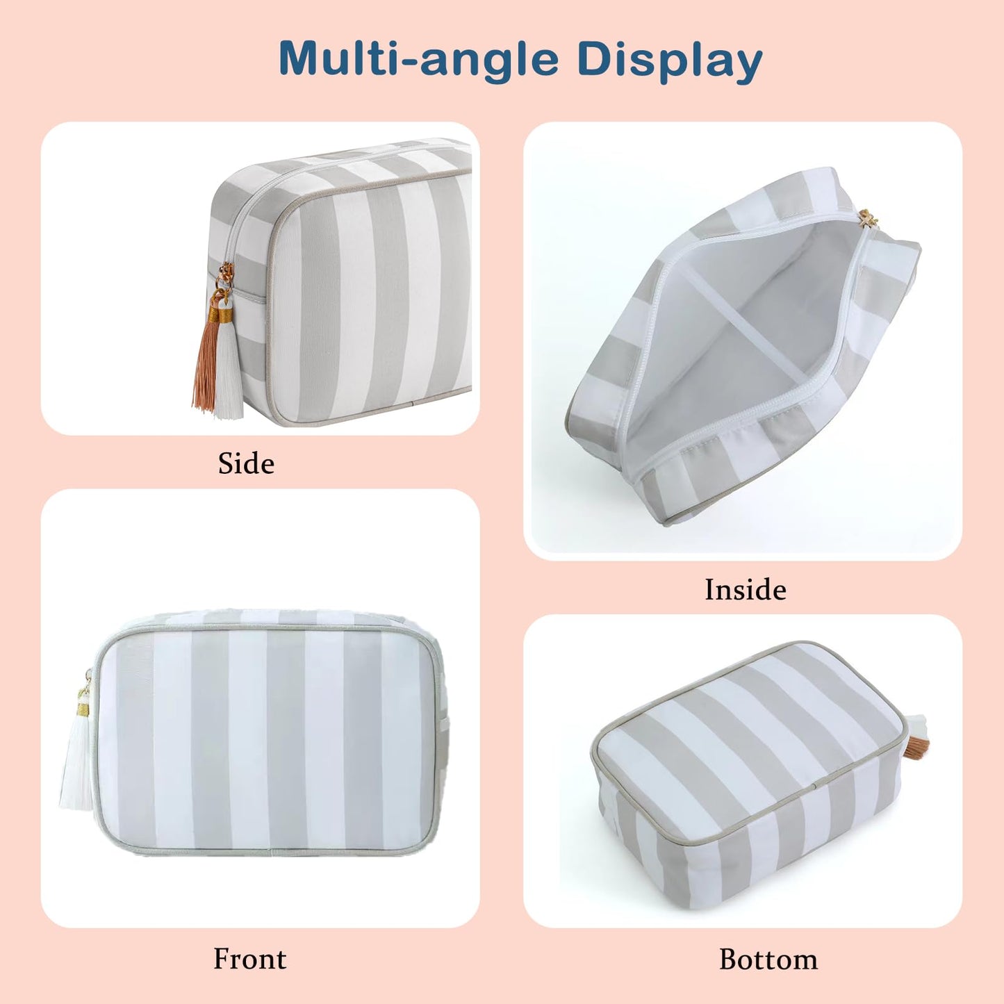 RSRSLEII Large Stripe Zipper Makeup Bag,Aesthetic Tassel Travel Cosmetic Bag,Coquette Toiletry Bag, Girls Handbags Purses,Accessories Storage Bag for Women Girls,Mahjong Tiles Bag(Blue)
