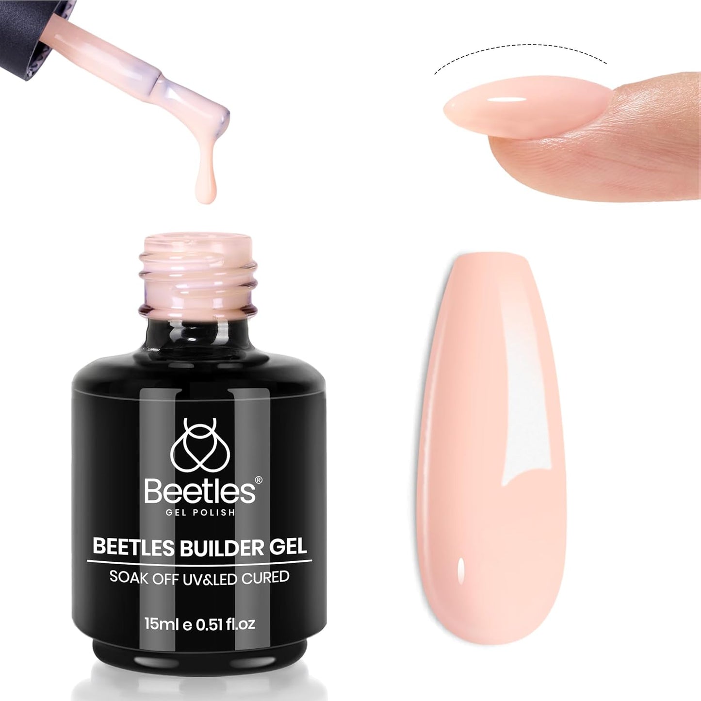 Beetles Builder Gel - 0.5oz Jelly Pink Nail Building Gel | HEMA & TPO Free, 7-in-1 Strengthening Formula for DIY Nail Art